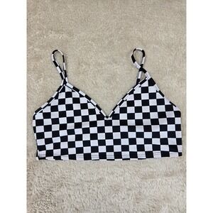 K TOO Black White Checkerboard Crop Top Camisole Spaghetti Strap Size M